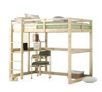 Lit Mezzanine 140/200 cm naturel en pin avec bureau et 4 étagères