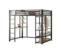 Lit Mezzanine 140/200 cm noir en métal avec bureau et rangements