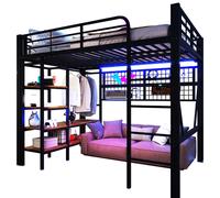Lit Mezzanine 140/200 cm noir en métal avec LED et rangement