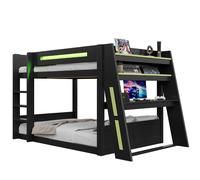 Lit Mezzanine 140/200 cm noir et vert en MDF et pin avec bureau gaming