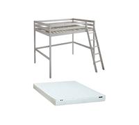 Lit mezzanine - 140 x 190 cm - Pin massif - Blanchi + matelas -GEDEON II