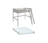 Lit mezzanine - 140 x 190 cm - Pin massif - Blanchi + matelas -GEDEON II