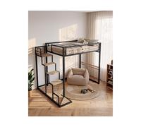 Lit mezzanine 140 x 200 cm - Métal et MDF - Noir et naturel + Matelas - JOGUI