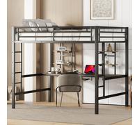 Lit mezzanine 140 x 200, lit en métal avec bureau, lit en fer noir, lit superposé pour adultes, lit superposé avec coin bureau, lit mezzanine avec étagère, lit loft, lit peu encombrant, mobilier pour 