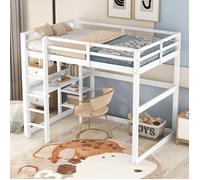 Lit Mezzanine 140x200 cm - Lit Combiné avec Bureau et Rangement, Lit enfant en Bois de Pin Blanc, Sans Matelas