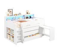 Lit mezzanine 90/200 cm blanc en MDF et contreplaqué avec bureau mobile