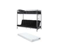 Lit mezzanine 90 x 190 cm - Avec banquette convertible - Métal - Argent + Futon + Matelas - MODULO V