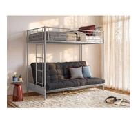 Lit mezzanine 90 x 190 cm - Avec banquette convertible - Métal - Argent + Futon noir - MODULO V