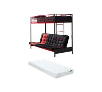 Lit mezzanine 90 x 190 cm - Avec banquette convertible - Métal - Noir et Rouge + Futon + Matelas - MODULO V