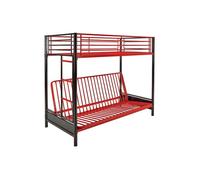 Vente-unique - Lit Mezzanine 90 x 190 cm - avec Banquette Convertible - Métal - Noir et Rouge - MODULO V - pour Enfant