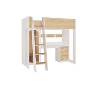 Lit mezzanine 90 x 190 cm avec penderie et bureau - Coloris : Naturel et blanc - ALVENOU