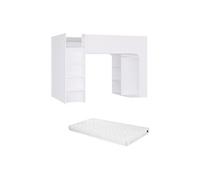 Lit mezzanine 90 x 190 cm avec rangements - Blanc - Avec matelas - COLUMI