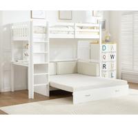 Lit mezzanine 90 X 190 cm avec sofa convertible - Pin et MDF - Blanc + Matelas - ORPELIA
