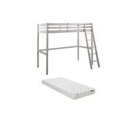 Vente-unique - Lit Mezzanine - 90 x 190 cm - Pin Massif - Blanchi + Matelas - Gedeon II - pour Enfant