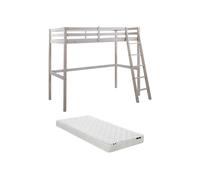Lit mezzanine - 90 x 190 cm - Pin massif - Blanchi + matelas - GEDEON II