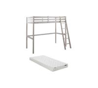 Vente-unique - Lit Mezzanine - 90 x 190 cm - Pin Massif - Blanchi + Matelas - Gedeon II - pour Enfant
