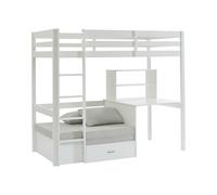 Lit mezzanine 90 x 200 cm avec bureau, sofa convertible et rangements - Pin et MDF - Blanc - GOLIATH III