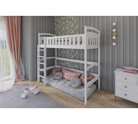 Lit mezzanine 90x200 avec sommier à lattes et protection contre les chutes, en bois massif blanc, lit fonctionnel pour adolescents