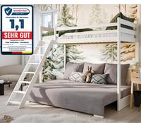 Lit mezzanine 90x200 cm avec canapé-lit 140x200 cm Canapé en tissu velours côtelé, 3 coussins OEKO-TEX100 avec 3 coussins Canapé lit superposé blanc 200x90 gris gris clair