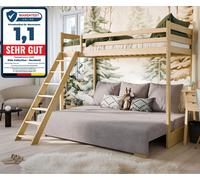 Lit mezzanine 90x200 cm avec canapé-lit 140x200 cm Canapé en tissu velours côtelé, 3 coussins OEKO-TEX100 avec 3 coussins Canapé lit superposé nature 200x90 gris gris clair