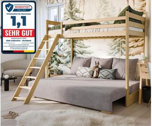 Lit mezzanine 90x200 cm avec canapé-lit 140x200 cm Canapé en tissu velours côtelé, 3 coussins OEKO-TEX100 avec 3 coussins Canapé lit superposé nature 200x90 gris gris clair