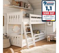Lit mezzanine 90x200 cm avec protection contre les chutes & deux sommiers à lattes en blanc filles garçons lit enfant lit adolescent 200x90 cm
