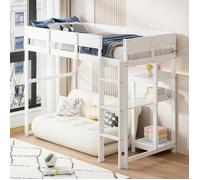 Lit Mezzanine 90x200 cm avec Rangement Scadre de Lit Adulte en Pin Pour Adulte Lit 1 Personne Blanc