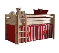 Lit mezzanine 90x200 cm avec tente clown pin massif clair Pino