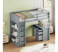 Lit mezzanine 90x200 cm - Lit combiné - Gris