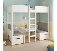Lit Mezzanine Avec Banquette Lit D'appoint Pin Massif Leopold Blanc 90X200