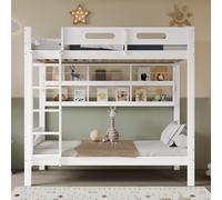 Lit mezzanine avec barrière de sécurité, étagère & espace de rangement - un miracle de place pour les petites chambres 90x200,blanc