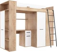 Lit Mezzanine avec Bureau, Armoire et Bibliothèque - Couchage 90x200 cm | Lit Combiné Tout-en-Un pour Enfant - Ensemble Complet 236x120x190 cm - Échelle à Droite - VERANA (Chêne Sonoma - Blanc)