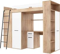Lit Mezzanine avec Bureau, Armoire et Bibliothèque - Lit Combiné Tout-en-Un pour Enfant - Ensemble Complet 236x120x190 cm - Couchage 90x200 cm - Échelle à Gauche - VERANA - (Chêne Sonoma - Blanc)