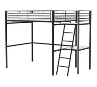Lit mezzanine avec bureau en métal époxy - Noir - Sommier inclus - 140x190 cm - OXFORD