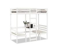 Lit mezzanine avec bureau et chaises blanc 80x200 cm pin massif, cadre de lit mezzanine, cadre de lit de cabine, 3308557