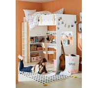 Lit mezzanine avec bureau et rangement EVEREST blanc/bois TU