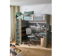 Lit mezzanine avec bureau et rangement EVEREST kaki TU