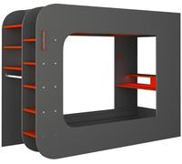 Lit mezzanine avec bureau gaming & espace de rangement + LED - 90 x 200 cm - Anthracite & Rouge - WARRIOR