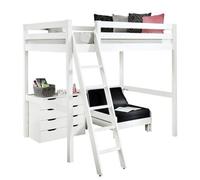 Lit mezzanine Vipack avec surface de couchage 140 x 200 cm y compris fauteuil-lit et tiroirs commode