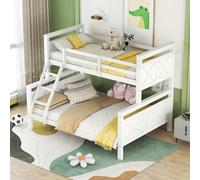 Lit mezzanine avec échelle & garde-corps, transformable en 2 lits simples, design robuste en bois pour enfants, adolescents & adultes, blanc, 90(140)x200cm