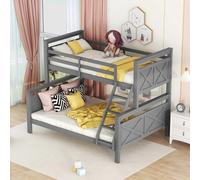 Lit mezzanine avec échelle & garde-corps, transformable en 2 lits simples, design robuste en bois pour enfants, adolescents & adultes, blanc, 90(140)x200cm