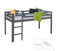 Lit superposé avec matelas et sommier à lattes 90x200 cm Lit d'enfant Lit mezzanine Gris Pin