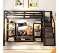 Lit mezzanine avec TV intégré prise électrique et rangement 140x200