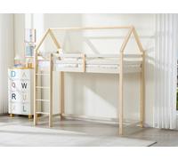 Lit mezzanine cabane 90 x 190 cm - Pin massif ? Beige et naturel - TARZIA