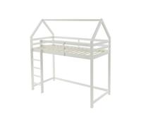 Lit mezzanine cabane 90 x 190 cm - Pin massif - Blanc - TARZIA