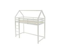 Lit mezzanine cabane 90 x 190 cm - Pin massif - Blanc - TARZIA