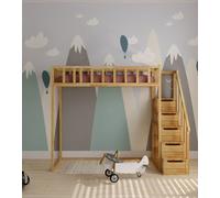 Lit mezzanine cabane avec escalier, hauteur 150 cm - FILIP 160x80 cm