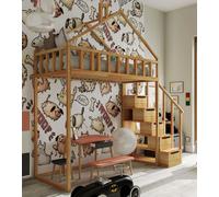 Lit mezzanine cabane avec escalier, hauteur 150 cm - Nikola 160x80 cm