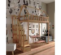 Lit mezzanine cabane avec escalier, hauteur 150 cm - Zosia 200x90 cm