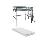 Lit mezzanine CASUAL II - 140 x 190 cm - plateforme bureau - Anthracite + matelas